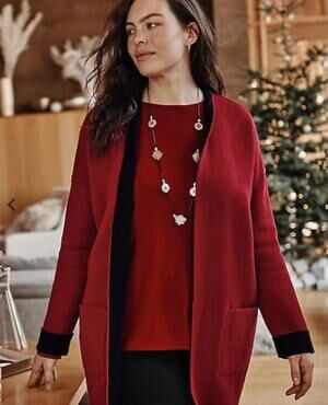 J. Jill Reversible Open Front Long Cardigan Sweater Red Black Size L Tall
